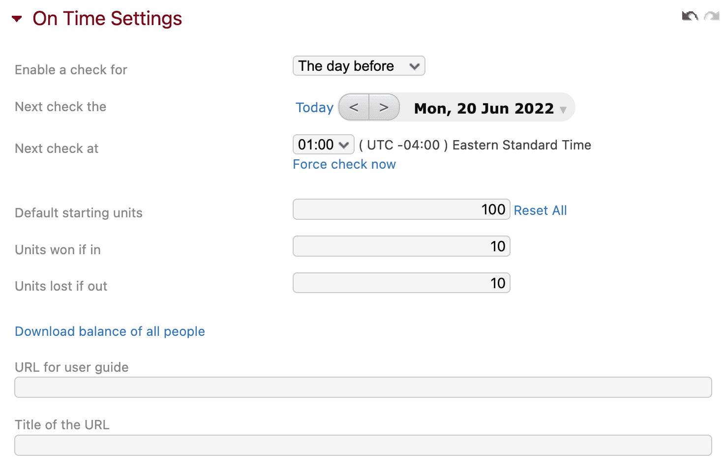 On time settings