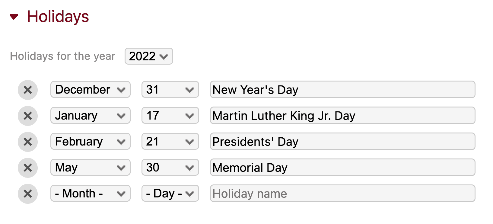 Define holidays