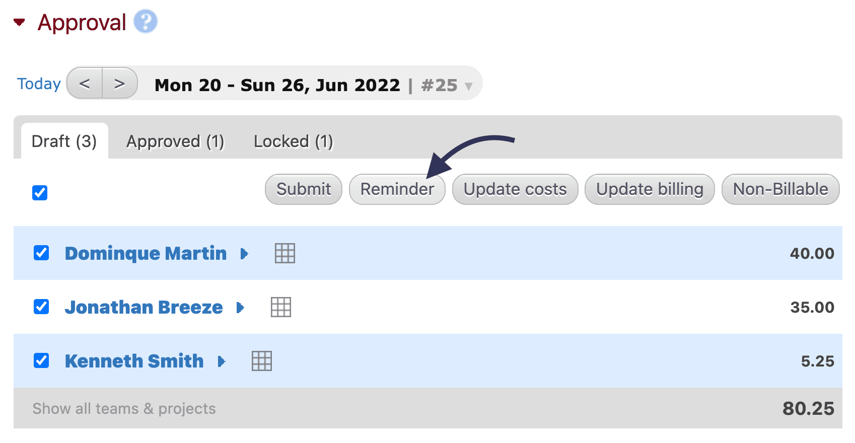 Timesheet reminders