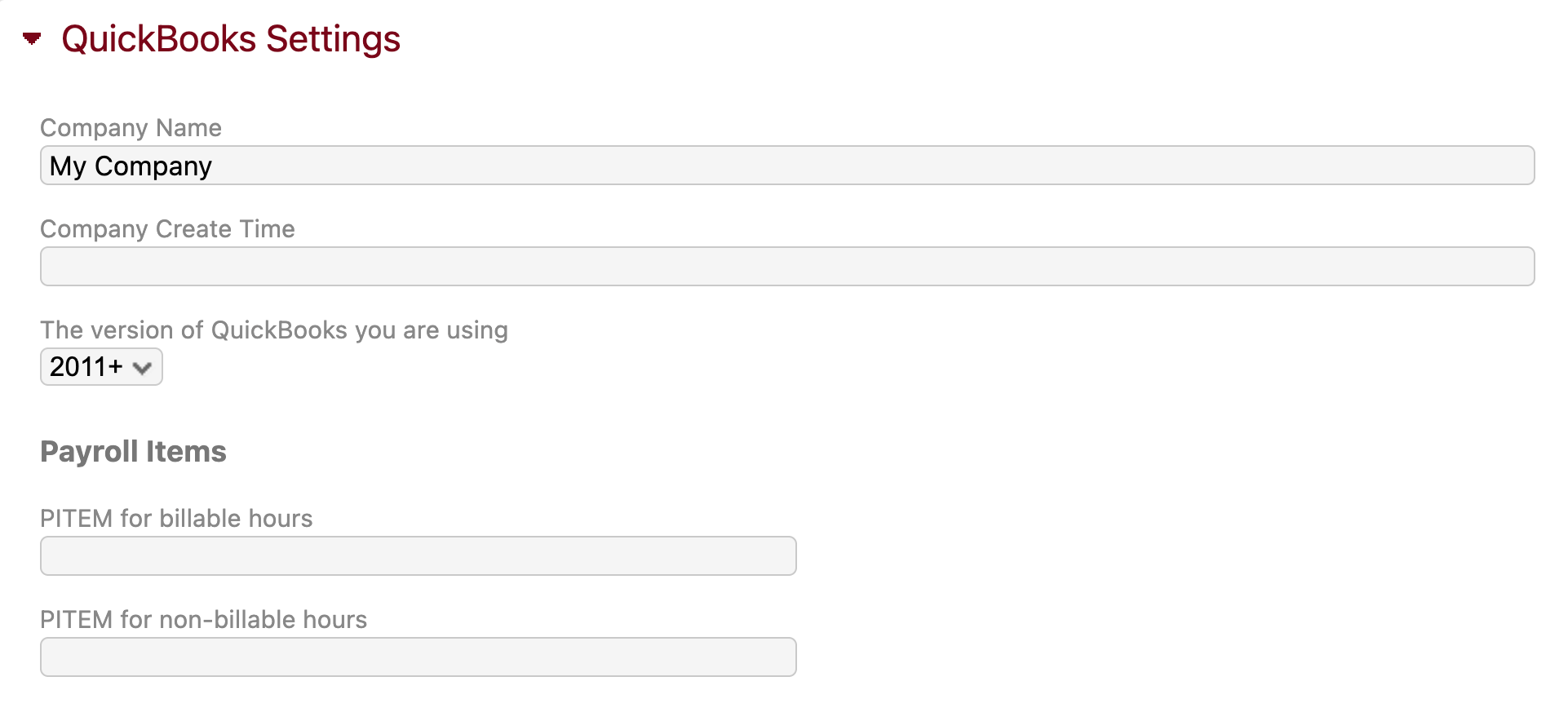 Quickbooks settings