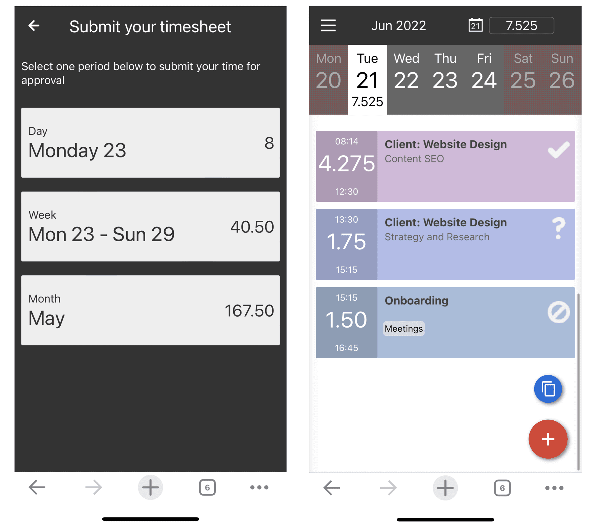 Submit timesheets and time off requests on Beebole's mobile app